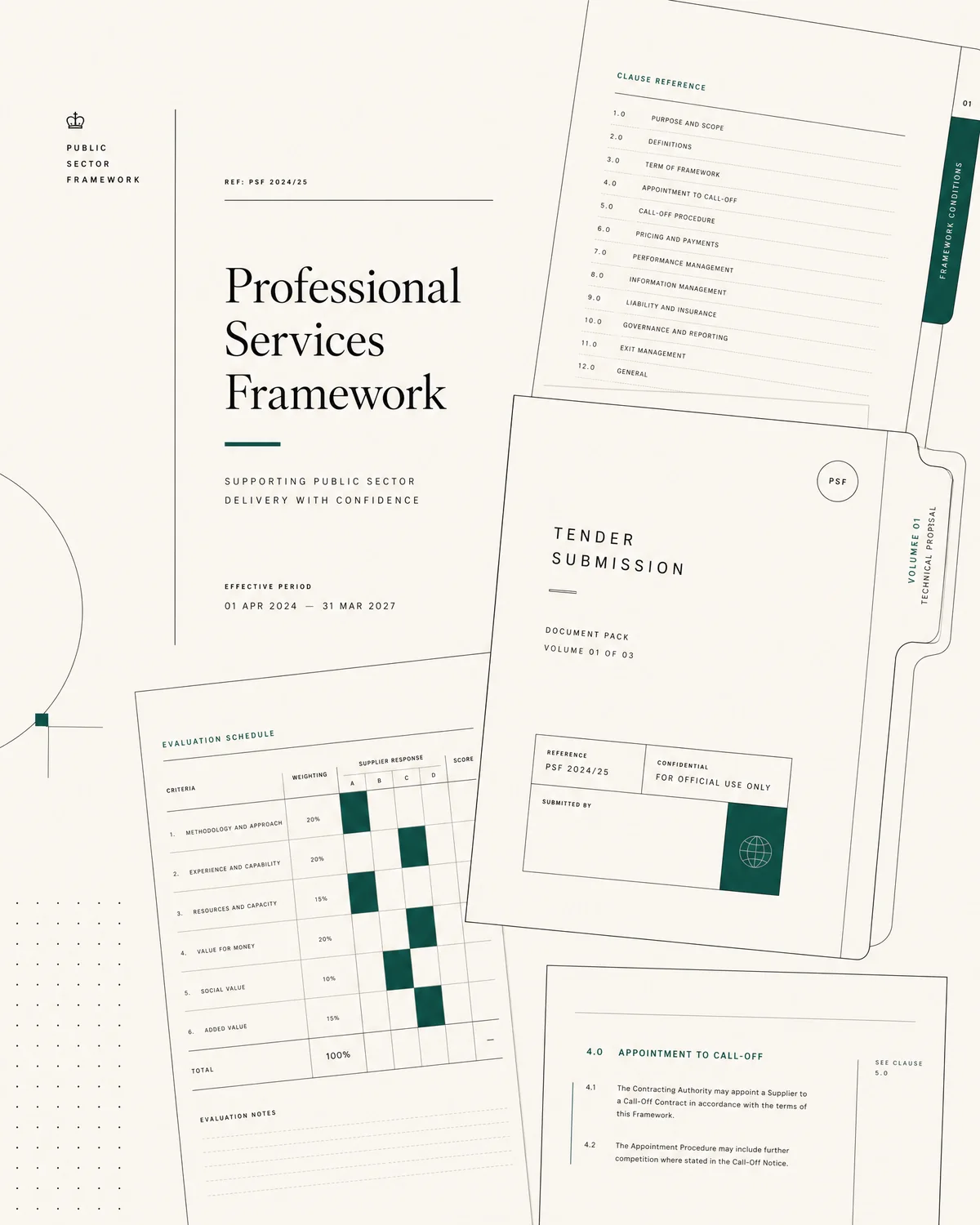 Layered public sector tender documents and a structured framework ledger